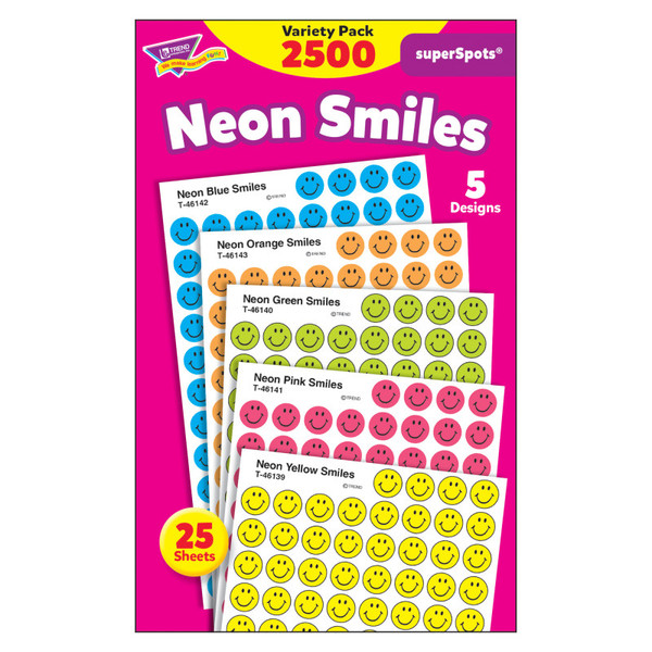 Trend Neon Smiles Superspots Stickers Variety Pack, 2500 Ct T-1942