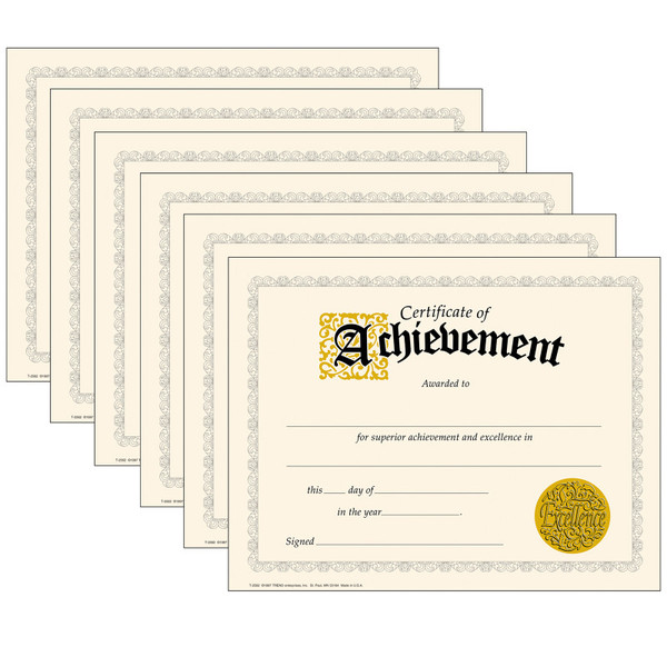 Trend Certificate Of Achievement Classic Certificates, 30 Per Pack, 6 Packs T-2562-6