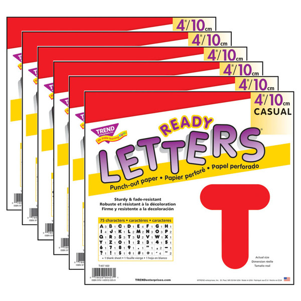 Trend Red 4" Casual Uppercase Ready Letters, 6 Packs T-457-6
