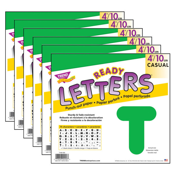 Trend Green 4" Casual Uppercase Ready Letters, 6 Packs T-458-6