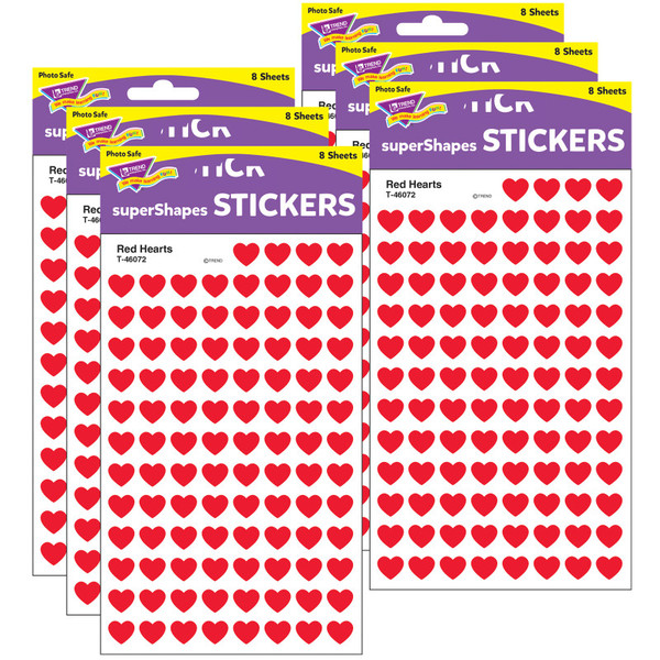Trend Red Hearts Supershapes Stickers, 800 Per Pack, 6 Packs T-46072-6