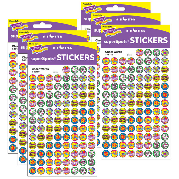 Trend Cheer Words Superspots Stickers, 800 Per Pack, 6 Packs T-46159-6