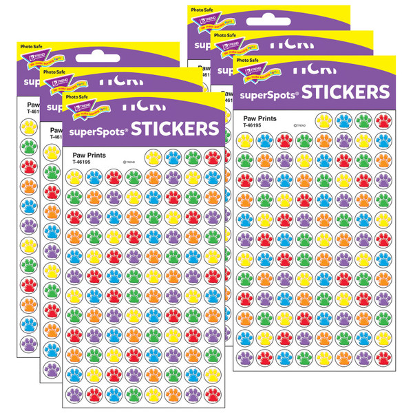 Trend Paw Prints Superspots Stickers, 800 Per Pack, 6 Packs T-46195-6
