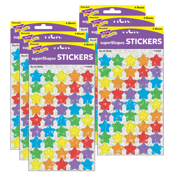 Trend Super Stars Supershapes Stickers-Sparkle, 180 Per Pack, 6 Packs T-46306-6