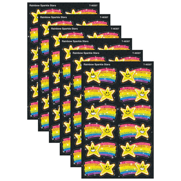 Trend Rainbow Stars Sparkle Stickers, 24 Per Pack, 6 Packs T-46307-6