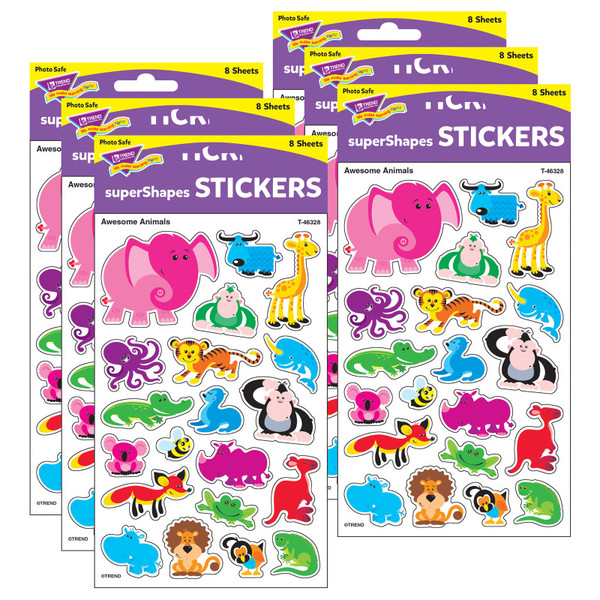 Trend Awesome Animals Supershapes Stickers-Large, 160 Per Pack, 6 Packs T-46328-6
