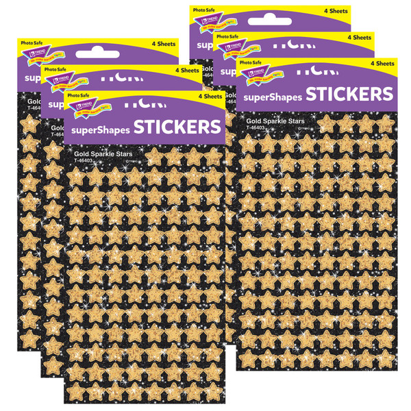 Trend Gold Sparkle Stars Supershapes Stickers-Sparkle, 400 Per Pack, 6 Packs T-46403-6