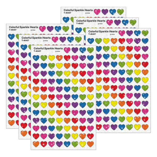 Trend Colorful Hearts Sparkle Stickers, 400 Per Pack, 6 Packs T-46407-6