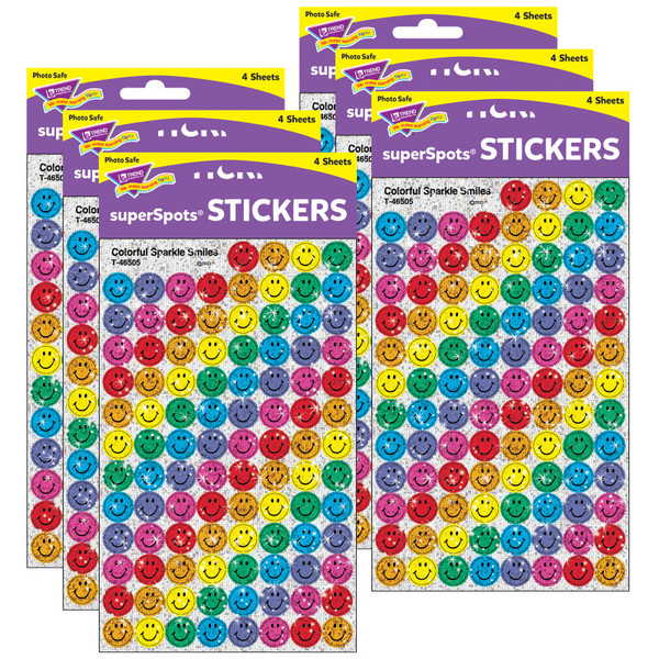 Trend Colorful Smiles Superspots Stickers-Sparkle, 400 Per Pack, 6 Packs T-46505-6