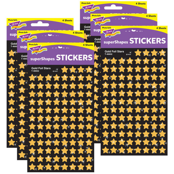 Trend Gold Foil Stars Supershapes Stickers, 400 Per Pack, 6 Packs T-46602-6
