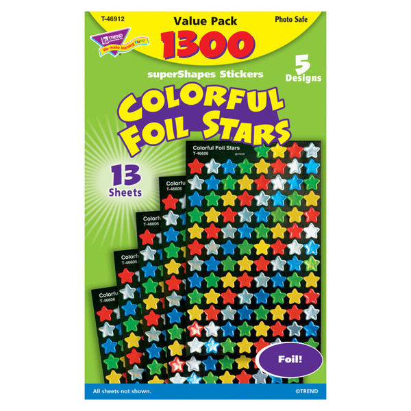 Trend Colorful Foil Stars Supershapes Value Pack, 1300 Ct T-46912