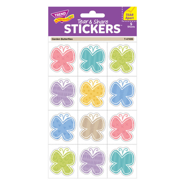 Trend Garden Butterflies Tear & Share Stickers, 60 Count T-47406