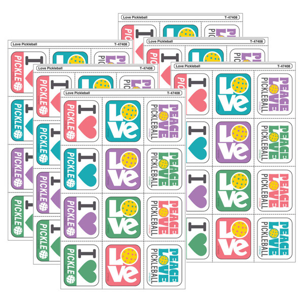 Trend Love Pickleball Tear & Share Stickers, 60 Per Pack, 6 Packs T-47408-6