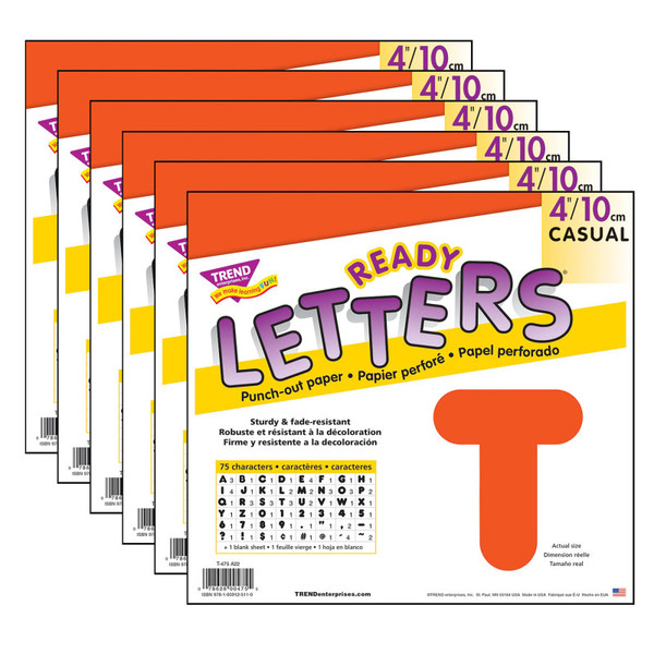 Trend Orange 4" Casual Uppercase Ready Letters, 6 Packs T-475-6