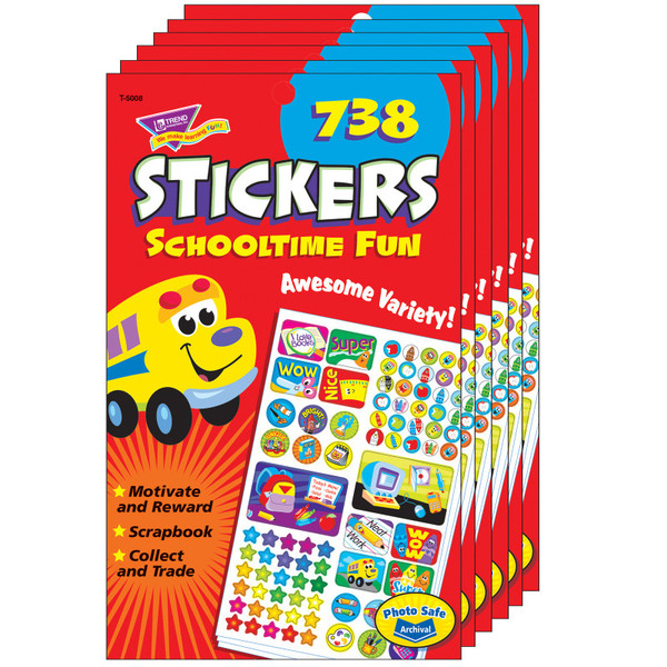 Trend Schooltime Fun Sticker Pad, 738 Sticker Per Pad, Pack Of 6 T-5008-6