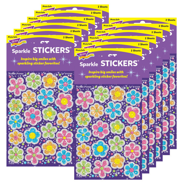 Trend Flower Power Sparkle Stickers-Large, 40 Per Pack, 12 Packs T-63308-12