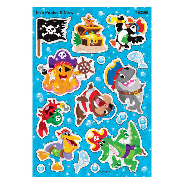 Trend Fish Pirates & Crew Sparkle Stickers, 32 Count T-63356