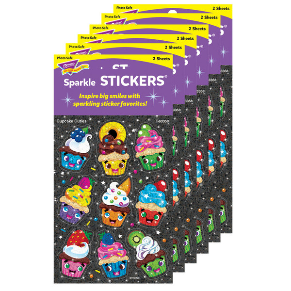 Trend Cupcake Cuties Sparkle Stickers, 18 Per Pack, 6 Packs T-63358-6