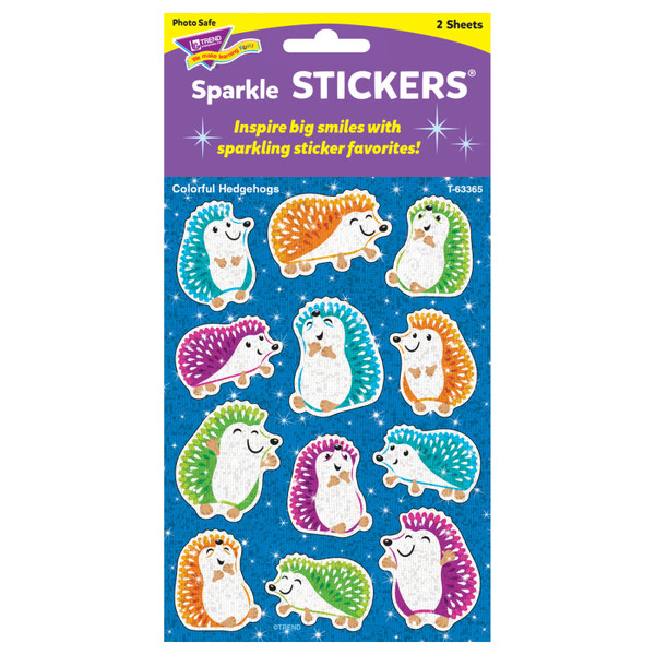 Trend Colorful Hedgehogs Sparkle Stickers, 24 Ct T-63365