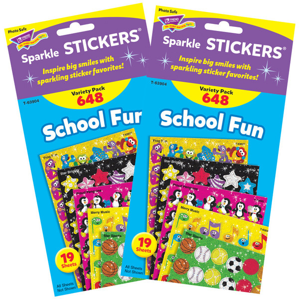 Trend School Fun Sparkle Stickers Variety Pack, 648 Per Pack, 2 Packs T-63904-2