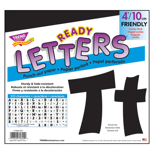 Trend Black 4-Inch Friendly Uppercase/Lowercase Combo Pack (En/Sp) Ready Letters T-79802