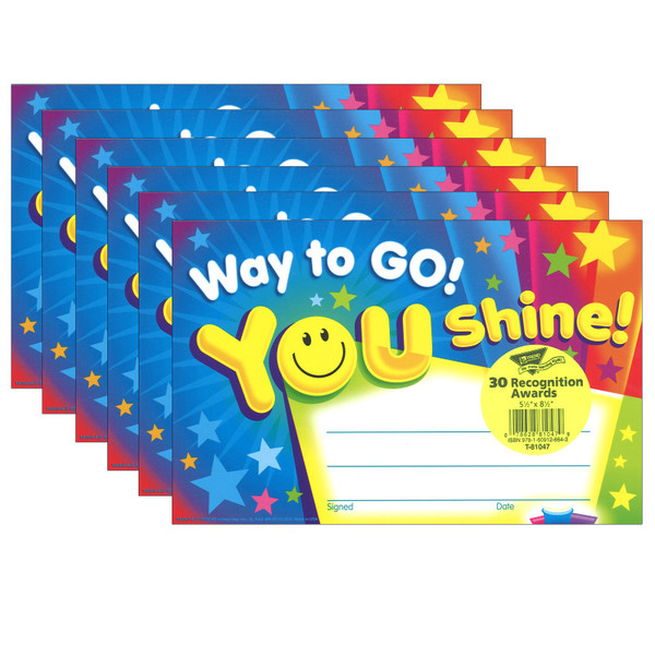 Trend Way To Go! You Shine! Recognition Awards, 30 Per Pack, 6 Packs T-81047-6