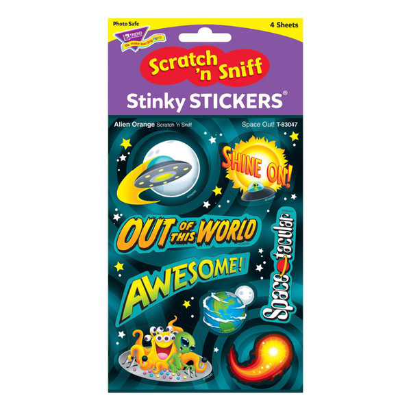 Trend Space Out!/Alien Orange Mixed Shapes Stinky Stickers, 32 Ct. T-83047
