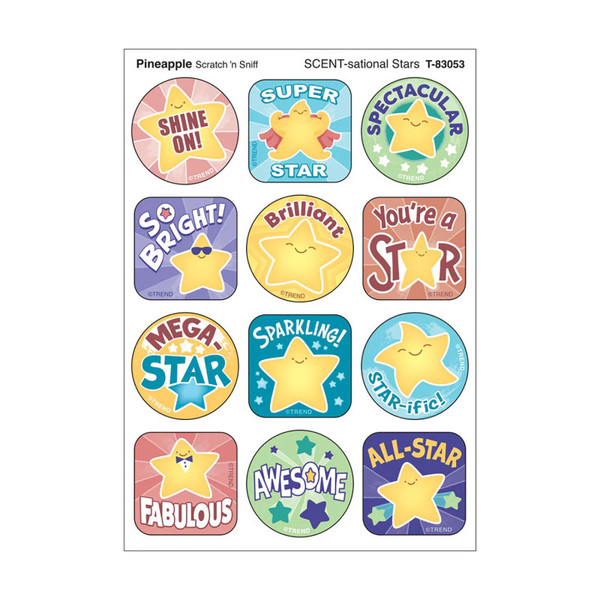 Trend Scent-Sational Stars, Pineapple Scent Scratch 'N Sniff Stinky Stickers, Pack Of 48 T-83053