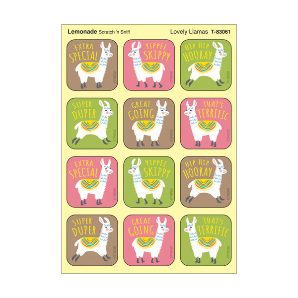 Trend Lovely Llamas, Lemonade Scent Scratch 'N Sniff Stinky Stickers, Pack Of 48 T-83061