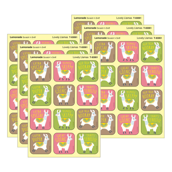 Trend Lovely Llamas, Lemonade Scent Scratch 'N Sniff Stinky Stickers, 48 Per Pack, 6 Packs T-83061-6