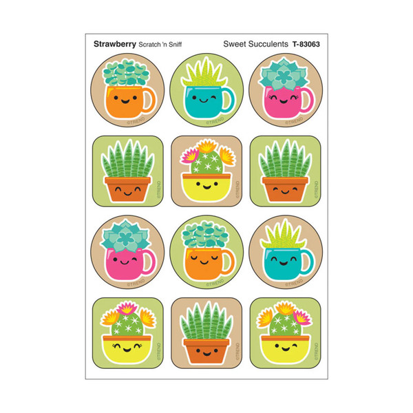 Trend Sweet Succulents, Strawberry Scent Scratch 'N Sniff Stinky Stickers, Pack Of 48 T-83063