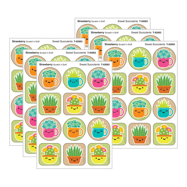 Trend Sweet Succulents, Strawberry Scent Scratch 'N Sniff Stinky Stickers, 48 Per Pack, 6 Packs T-83063-6