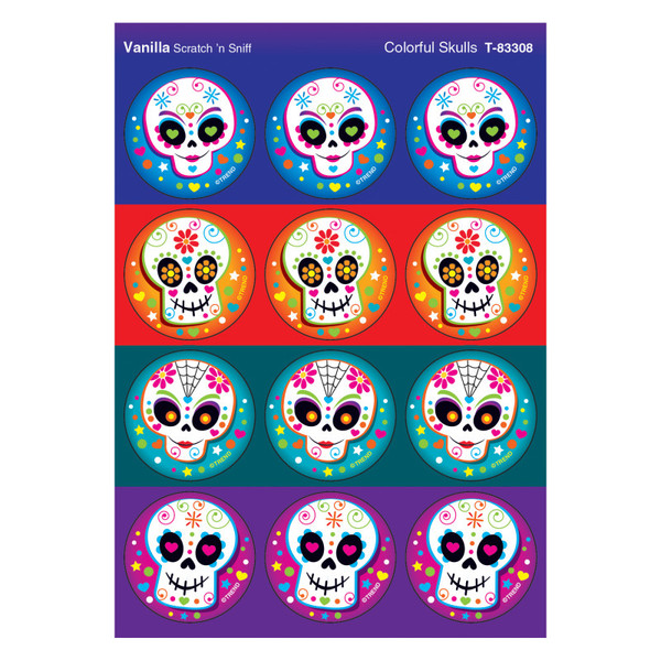 Trend Colorful Skulls/Vanilla Stinky Stickers, 48 Count T-83308