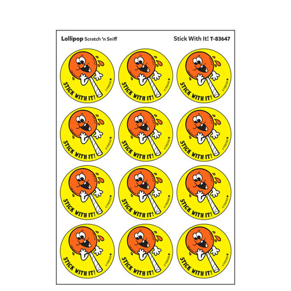 Trend Stick With It!/Lollipop Scent Retro Scratch 'N Sniff Stinky Stickers, 24 Ct. T-83647