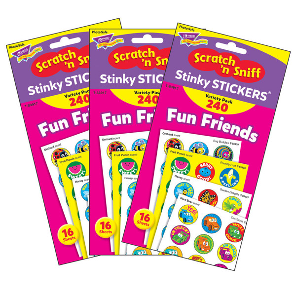 Trend Fun Friends Stinky Stickers Variety Pack, 240 Per Pack, 3 Packs T-83917-3