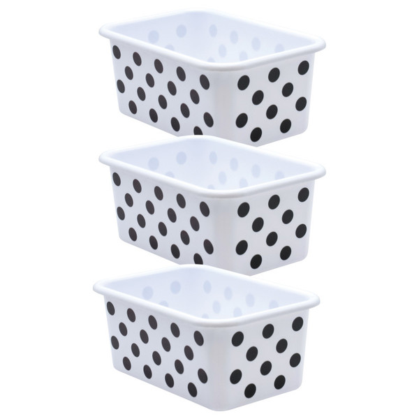Teacher Black Polka Dots On White Small Plastic Storage Bin, Pack Of 3 TCR20401-3