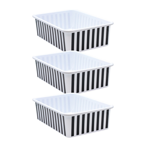 Teacher Black And White Stripes Large Plastic Storage Bin, Pack Of 3 TCR20418-3