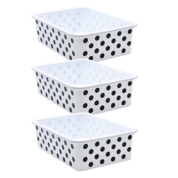 Teacher Black Polka Dots On White Large Plastic Storage Bin, Pack Of 3 TCR20419-3