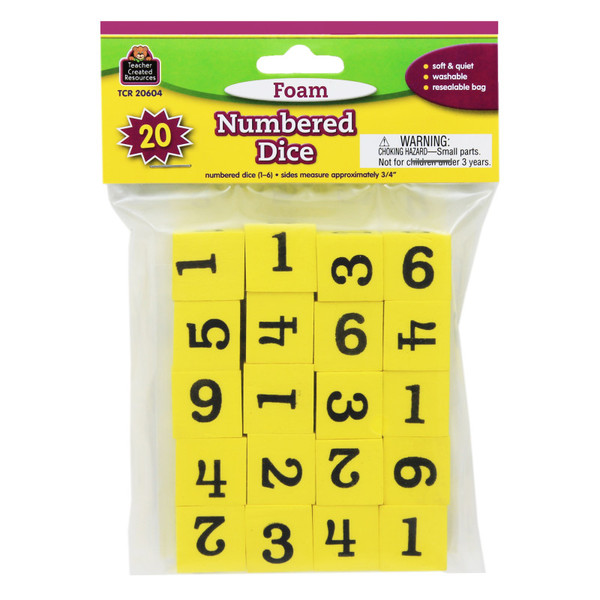 Teacher Foam Numbered Dice (1-6), Pack Of 20 TCR20604