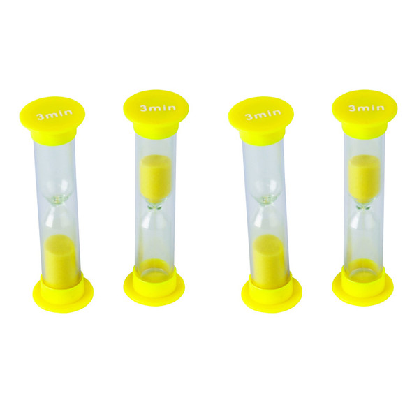 Teacher 3 Minute Sand Timers - Small, Yellow, Pack Of 4 TCR20661