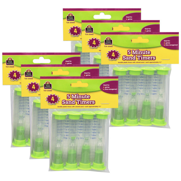 Teacher Sand Timers, Small, 5 Minute, 4 Per Pack, 6 Packs TCR20662-6