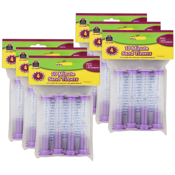 Teacher Small Sand Timer, 10 Minute, Purple, 4 Per Pack, 6 Packs TCR20682-6