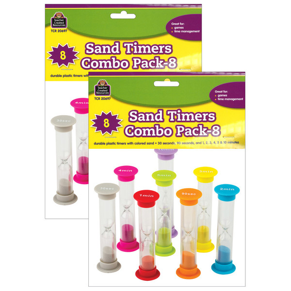 Teacher Small Sand Timers Combo, Assorted Colors & Times, 8 Per Pack, 2 Packs TCR20697-2