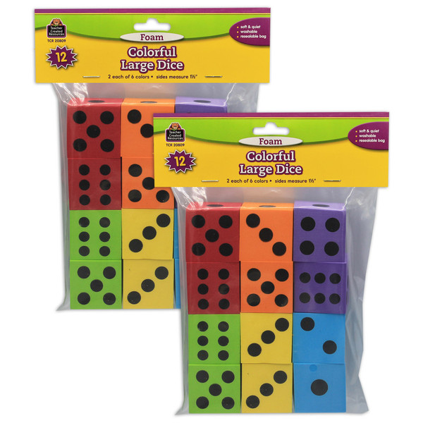 Teacher Foam Colorful Large Dice, 12 Per Pack, 2 Packs TCR20809-2