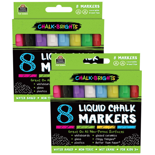 Teacher Chalk Brights Liquid Chalk Markers, 8 Per Pack, 2 Packs TCR20884-2