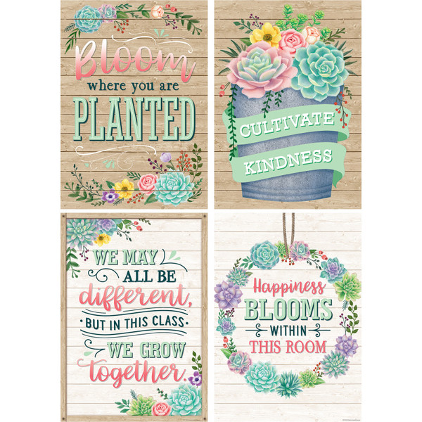 Teacher Rustic Bloom Posters, 13-3/8" X 19", Set Of 4 TCR2088537