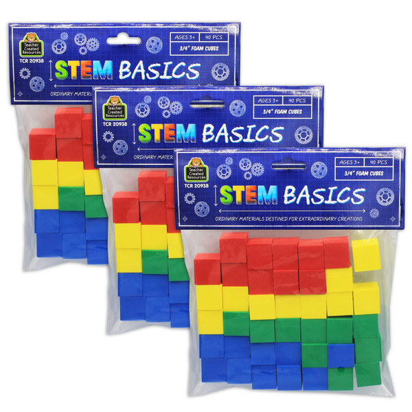 Teacher Stem Basics: Multicolor 3/4" Foam Cubes, 40 Per Pack, 3 Packs TCR20938-3