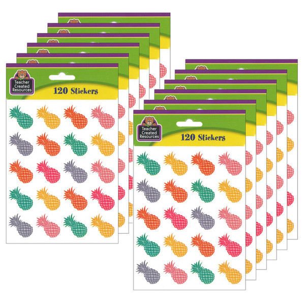 Teacher Tropical Punch Pineapples Stickers, 120 Per Pack, 12 Packs TCR2158-12