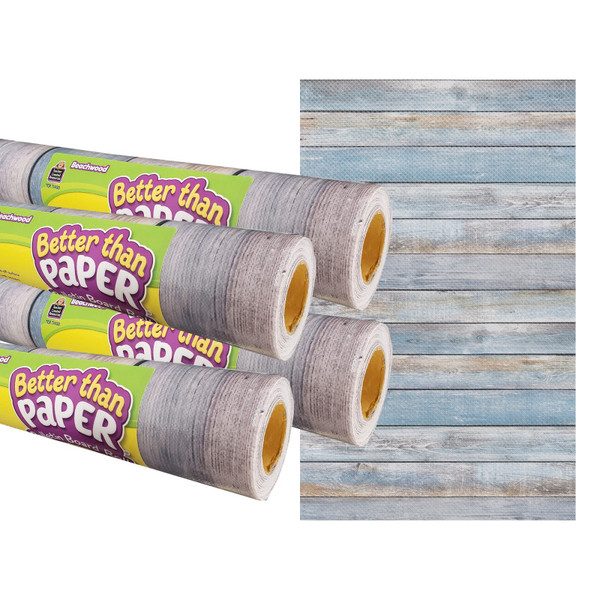 Teacher Beachwood Better Than Paper Bulletin Board Roll, 4' X 12', Pack Of 4 TCR32427