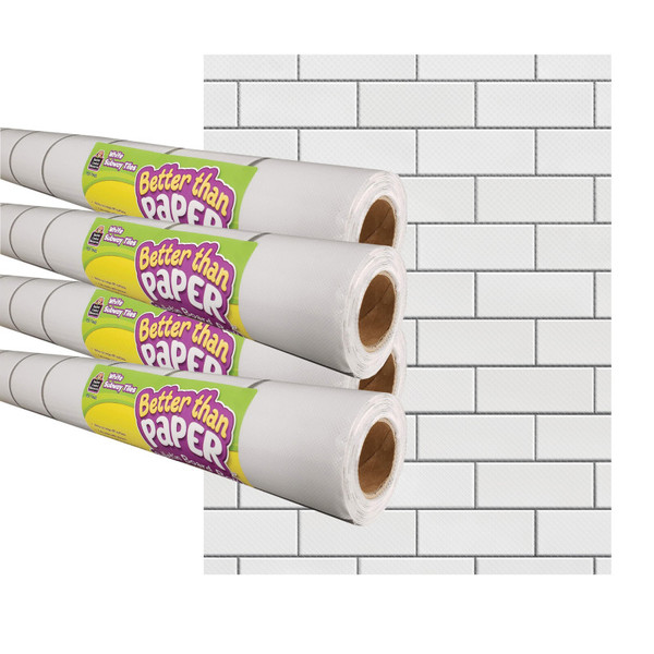 Teacher White Subway Tile Better Than Paper Bulletin Board Roll, 4' X 12', Pack Of 4 TCR32432